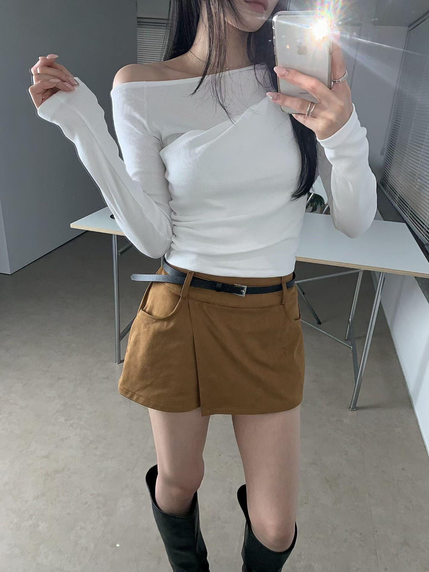 雙耳朵麂皮褲裙